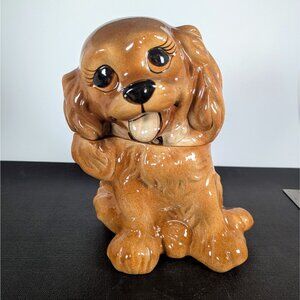 Vintage 1960s USA Pottery Handpainted Cocker Spaniel Cookie Treat Jar